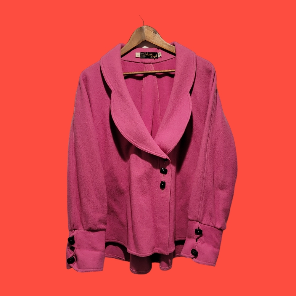 Vintage pink wool french flared jacket shirt shacket unique 70s shawl scalloped